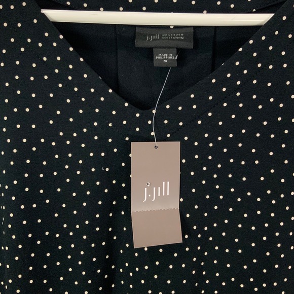 J.Jill WearEver Collection Black White Polka Dot V Neck 3/4 Sleeve Top M NWT - Picture 5 of 7
